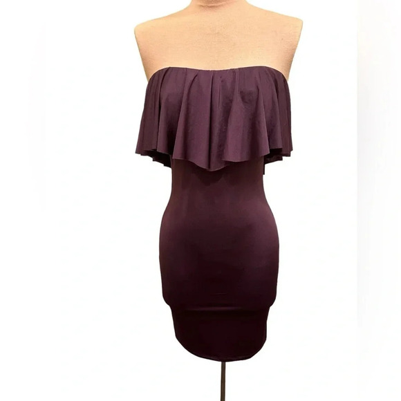 Dress the Population Strapless Plum Ruffle Bodycon Mini Dress Size Small - Picture 1 of 9